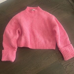 Zara pink high neck knit sweater wide sleeves small marled cropped